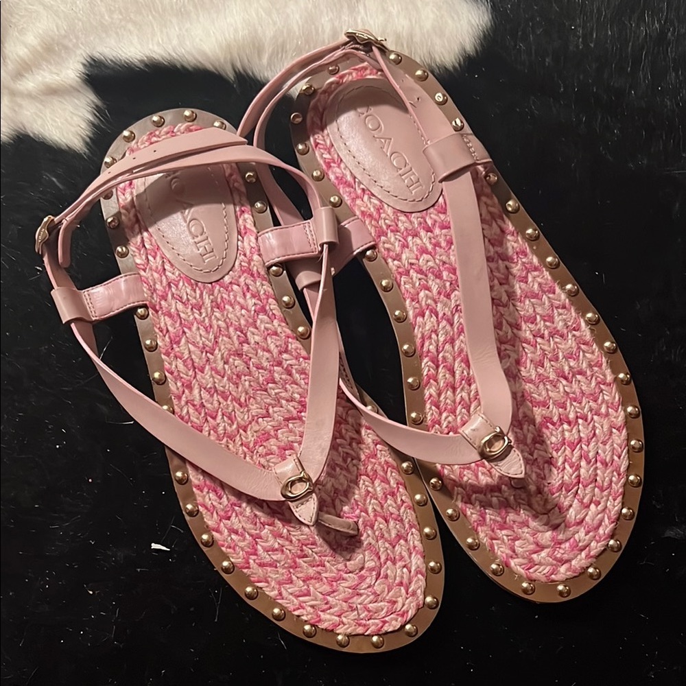 Coach Pink Braided Sandals